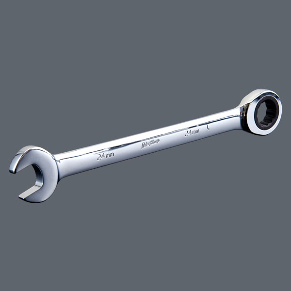 Dual-End Open & Ratchet Box Wrench (Fixed Open End + Ratchet Box End)